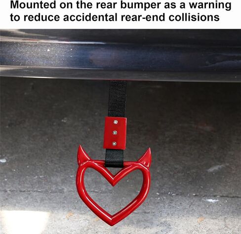 2 PCS Heart Shaped Handle Rings, Devil Heart Car Handle Hand Strap, Auto Rear Bumper Warning Drift Charm Rings (Black) in Saudi Arabia