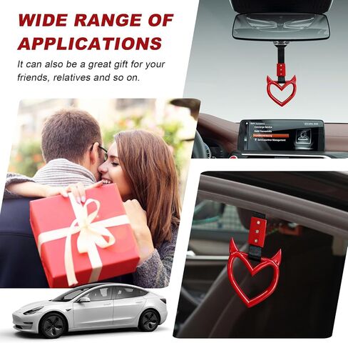 2 PCS Heart Shaped Handle Rings, Devil Heart Car Handle Hand Strap, Auto Rear Bumper Warning Drift Charm Rings (Black) in Saudi Arabia