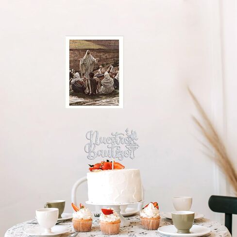 Nuestro Bautizo Cake Topper, First Holy Communion Decoration, Christian Baptism Day, Bridal Shower/Wedding/Baptism/Christening Baby Shower Party Decorations, Silver Glitter in Kuwait