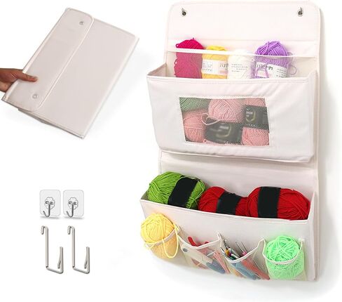 Knitting Bag for Yarn Storage, The Ultimate Crocheting & Knitting Accessories Organizer, Transparent Wall or Door Display, Easy Access to Your Crochet Kit, Perfect for Yarn Beginners (Beige) in Saudi Arabia