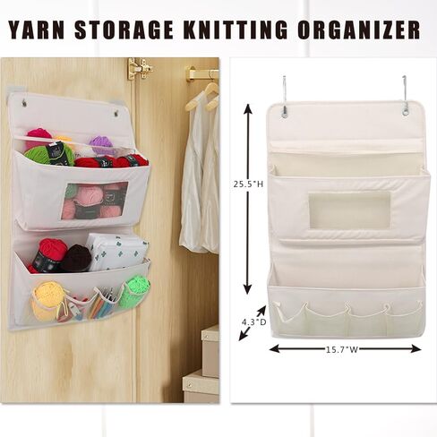 Knitting Bag for Yarn Storage, The Ultimate Crocheting & Knitting Accessories Organizer, Transparent Wall or Door Display, Easy Access to Your Crochet Kit, Perfect for Yarn Beginners (Beige) in Saudi Arabia