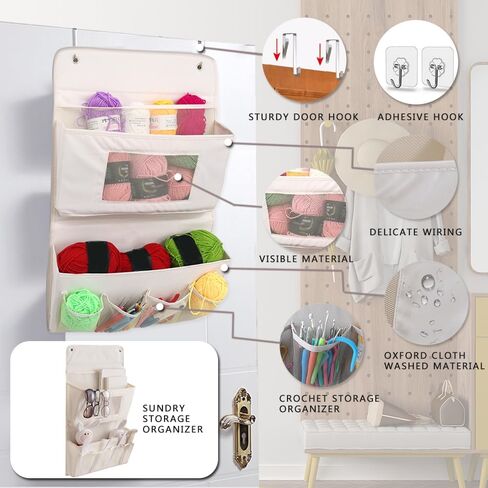 Knitting Bag for Yarn Storage, The Ultimate Crocheting & Knitting Accessories Organizer, Transparent Wall or Door Display, Easy Access to Your Crochet Kit, Perfect for Yarn Beginners (Beige) in Saudi Arabia
