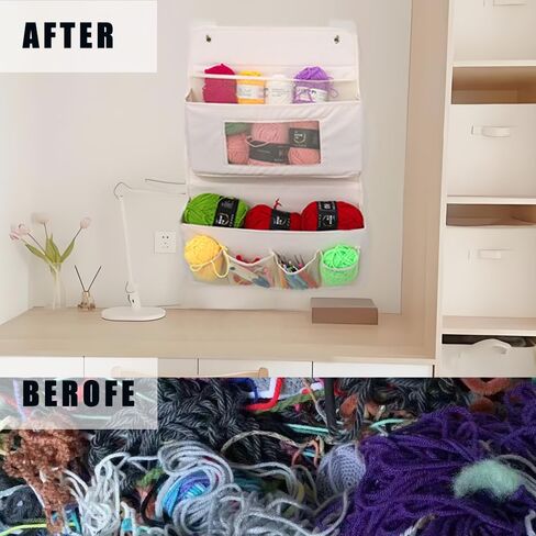 Knitting Bag for Yarn Storage, The Ultimate Crocheting & Knitting Accessories Organizer, Transparent Wall or Door Display, Easy Access to Your Crochet Kit, Perfect for Yarn Beginners (Beige) in Saudi Arabia
