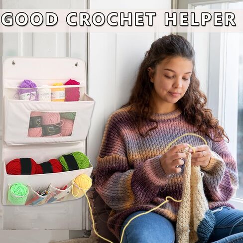 Knitting Bag for Yarn Storage, The Ultimate Crocheting & Knitting Accessories Organizer, Transparent Wall or Door Display, Easy Access to Your Crochet Kit, Perfect for Yarn Beginners (Beige) in Saudi Arabia