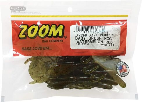 Bundle: Zoom Baby Brush Hog Bait Lures - 5 1/4" Watermelon Red 12 Pack, 5 1/4" Green Pumpkin 12 Pack, 5 1/4" June Bug 12 Pack and 5 1/4" Baby Bass 12 Pack in Saudi Arabia