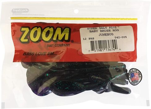 Bundle: Zoom Baby Brush Hog Bait Lures - 5 1/4" Watermelon Red 12 Pack, 5 1/4" Green Pumpkin 12 Pack, 5 1/4" June Bug 12 Pack and 5 1/4" Baby Bass 12 Pack in Saudi Arabia