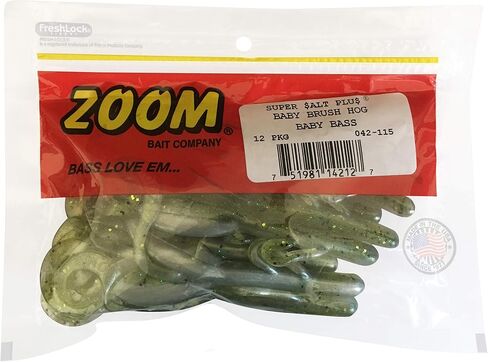 Bundle: Zoom Baby Brush Hog Bait Lures - 5 1/4" Watermelon Red 12 Pack, 5 1/4" Green Pumpkin 12 Pack, 5 1/4" June Bug 12 Pack and 5 1/4" Baby Bass 12 Pack in Saudi Arabia