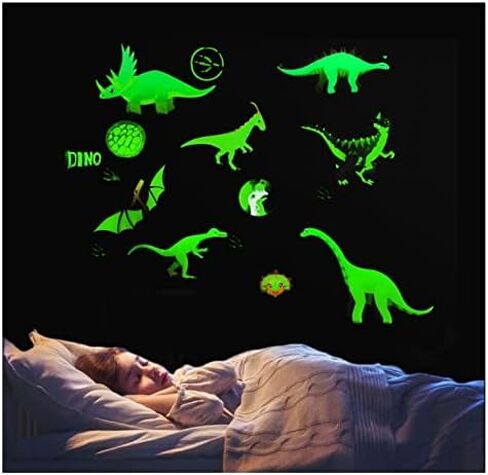 ملصقات جدار الديناصورات المضيئة الإبداعية مجموعة ملصقات الديناصورات الكرتونية المضيئة، مناسبة لغرفة النوم وغرفة المعيشة، مناسبة لعيد الميلاد وهدايا عيد الميلاد للفتيات والفتيان in Kuwait