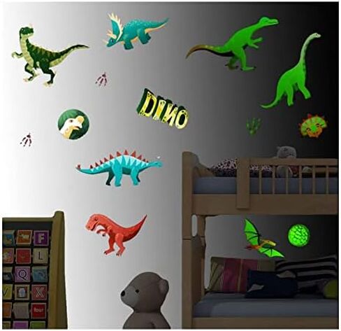 ملصقات جدار الديناصورات المضيئة الإبداعية مجموعة ملصقات الديناصورات الكرتونية المضيئة، مناسبة لغرفة النوم وغرفة المعيشة، مناسبة لعيد الميلاد وهدايا عيد الميلاد للفتيات والفتيان in Kuwait