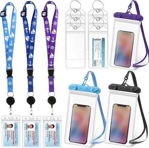 Teling 12 Pcs Cruise Accessories Kit includes 3 Cruise Lanyards with Detachable Clear Badge Holder 6 Cruise Luggage Tag Holder with Metal Loop 6 Waterproof Phone Pouch Carnival (Black, Blue, White) in Saudi Arabia