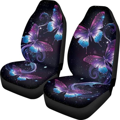 Purple Butterfly Galaxy Auto Car Seat Cover for Cars, Trucks, Vans, SUV, Vehicle Seat Cover Auto Saddle Blankets Driver Seat Protector Covers Full Set of 2 in Saudi Arabia