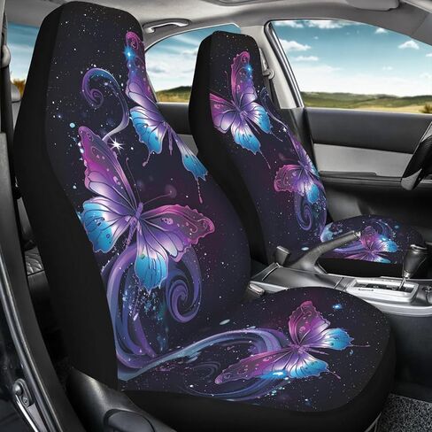 Purple Butterfly Galaxy Auto Car Seat Cover for Cars, Trucks, Vans, SUV, Vehicle Seat Cover Auto Saddle Blankets Driver Seat Protector Covers Full Set of 2 in Saudi Arabia