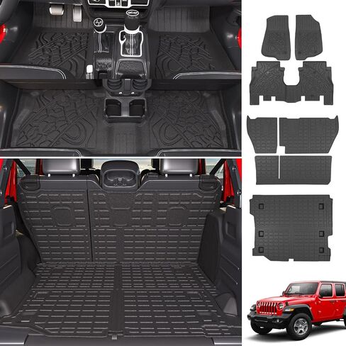powoq Floor Mat Compatible with 2018-2024 Jeep Wrangler JL Unlimited 4 Door Backrest Mat Trunk Mat Replacement for Jeep Wrangler JL 4X4 Accessories (Fit 18-24 JL 4X4, Trunk Mat+Backrest Mat+Floor Mat) in Saudi Arabia