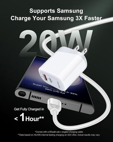 شاحن Samsung S24 USB C شحن سريع لهاتف iPhone 15 Pro Max 15Pro Plus، شاحن حائط USBC + كابل USB-C لأجهزة Android Samsung Galaxy S24 S23، Google Pixel 8 Pro 7، سلك كتلة شاحن USB C مزدوج المنفذ in Kuwait