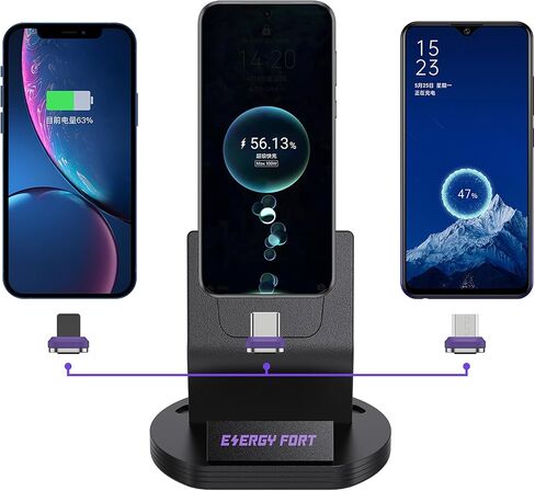 قاعدة شحن MOSHOU USB C تدعم النوع C، Micro، جهاز IOS، حامل شاحن سطح المكتب USB C المغناطيسي متوافق مع iPhone، Samsung، Oneplus، Realme، Xiaomi، Huawei، QC4.0/QC3.0 شحن سريع in Kuwait