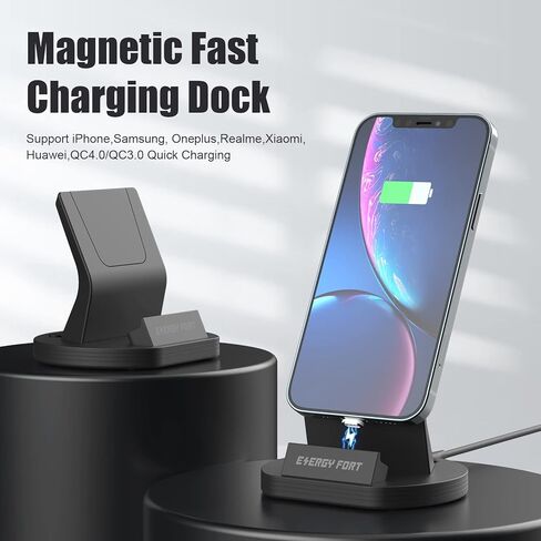 قاعدة شحن MOSHOU USB C تدعم النوع C، Micro، جهاز IOS، حامل شاحن سطح المكتب USB C المغناطيسي متوافق مع iPhone، Samsung، Oneplus، Realme، Xiaomi، Huawei، QC4.0/QC3.0 شحن سريع in Kuwait