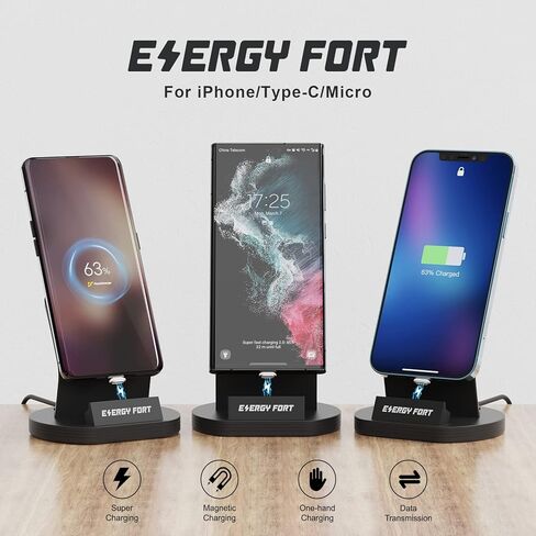 قاعدة شحن MOSHOU USB C تدعم النوع C، Micro، جهاز IOS، حامل شاحن سطح المكتب USB C المغناطيسي متوافق مع iPhone، Samsung، Oneplus، Realme، Xiaomi، Huawei، QC4.0/QC3.0 شحن سريع in Kuwait