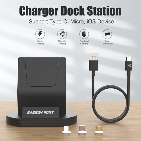 قاعدة شحن MOSHOU USB C تدعم النوع C، Micro، جهاز IOS، حامل شاحن سطح المكتب USB C المغناطيسي متوافق مع iPhone، Samsung، Oneplus، Realme، Xiaomi، Huawei، QC4.0/QC3.0 شحن سريع in Kuwait