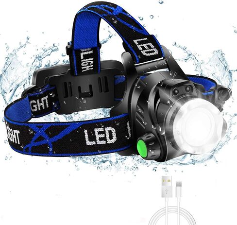 Super Bright Headlamp, USB Rechargeable Led Head Lamp, IPX4 Zoomable Waterproof Headlight with 4 Modes, Hard Hat Light Perfect for Camping, Hiking, Outdoors, Hunting, Running in Saudi Arabia