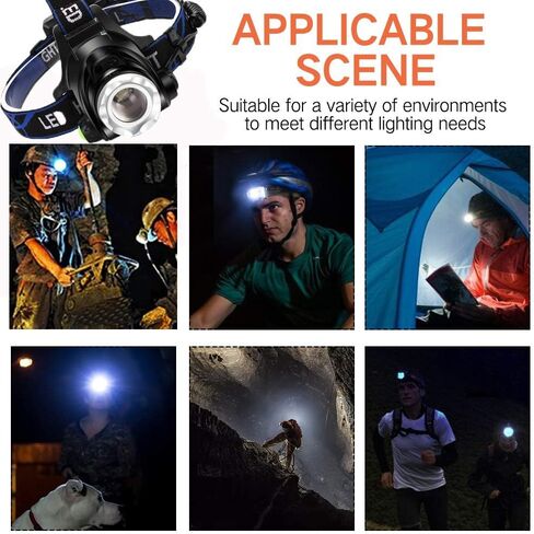 Super Bright Headlamp, USB Rechargeable Led Head Lamp, IPX4 Zoomable Waterproof Headlight with 4 Modes, Hard Hat Light Perfect for Camping, Hiking, Outdoors, Hunting, Running in Saudi Arabia