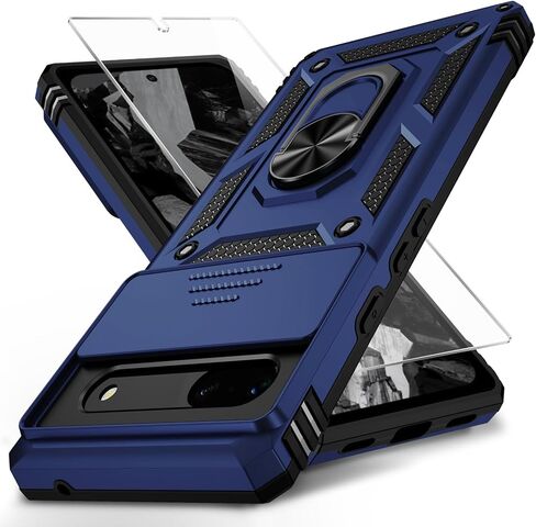 حافظة Weycolor لهاتف Google Pixel 8A مع غطاء عدسة الكاميرا وواقي شاشة عالي الدقة، حماية من السقوط من الدرجة العسكرية بطول 10 أقدام، حامل حلقي مغناطيسي، حافظة هاتف واقية، أزرق داكن in Saudi Arabia