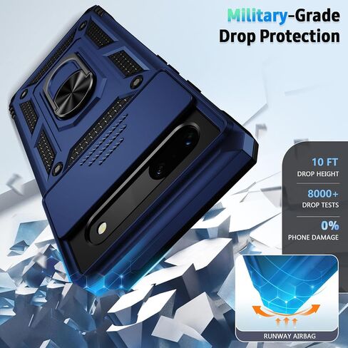 حافظة Weycolor لهاتف Google Pixel 8A مع غطاء عدسة الكاميرا وواقي شاشة عالي الدقة، حماية من السقوط من الدرجة العسكرية بطول 10 أقدام، حامل حلقي مغناطيسي، حافظة هاتف واقية، أزرق داكن in Saudi Arabia