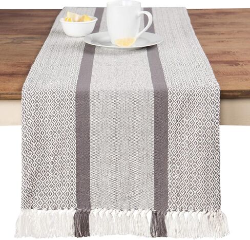 Table Runner Cotton Farmhouse Plaid 14 in x 72 in, Table Décor for Kitchen or Dining, Cream Cloth Woven Table Runners, Oeko-Tex Cotton in Saudi Arabia