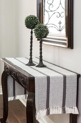 Table Runner Cotton Farmhouse Plaid 14 in x 72 in, Table Décor for Kitchen or Dining, Cream Cloth Woven Table Runners, Oeko-Tex Cotton in Saudi Arabia