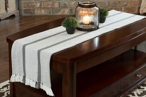 Table Runner Cotton Farmhouse Plaid 14 in x 72 in, Table Décor for Kitchen or Dining, Cream Cloth Woven Table Runners, Oeko-Tex Cotton in Saudi Arabia