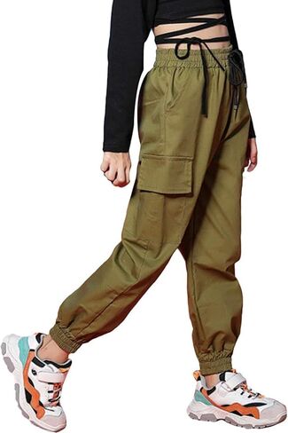 Rolanko Girls Cotton Jogger Cargo Pants for Kids Loose Street Hip Hop Dance in Kuwait