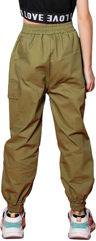 Rolanko Girls Cotton Jogger Cargo Pants for Kids Loose Street Hip Hop Dance in Kuwait