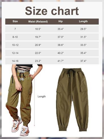 Rolanko Girls Cotton Jogger Cargo Pants for Kids Loose Street Hip Hop Dance in Kuwait