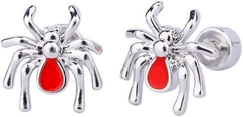 Punk Spider Sleeper Tiny Stud Earrings for Women Men Girls Cartilage Stainless Steel Red Enamel Animal Screw Flat Back Tragus Helix Studs Earring Personalized Jewelry Gifts Halloween 18G in Saudi Arabia