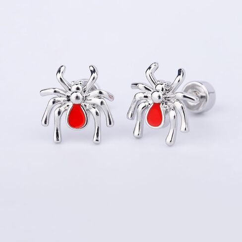Punk Spider Sleeper Tiny Stud Earrings for Women Men Girls Cartilage Stainless Steel Red Enamel Animal Screw Flat Back Tragus Helix Studs Earring Personalized Jewelry Gifts Halloween 18G in Saudi Arabia
