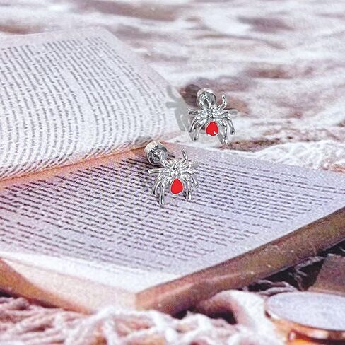 Punk Spider Sleeper Tiny Stud Earrings for Women Men Girls Cartilage Stainless Steel Red Enamel Animal Screw Flat Back Tragus Helix Studs Earring Personalized Jewelry Gifts Halloween 18G in Saudi Arabia