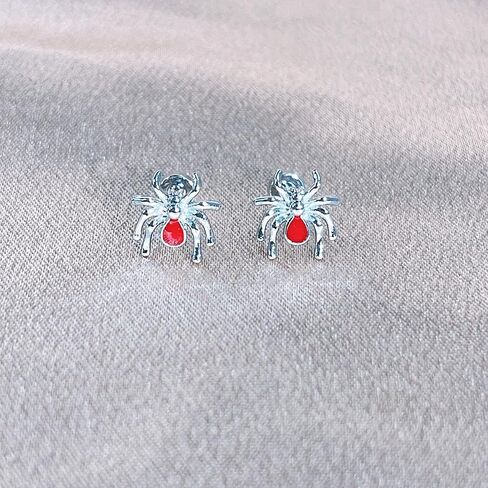 Punk Spider Sleeper Tiny Stud Earrings for Women Men Girls Cartilage Stainless Steel Red Enamel Animal Screw Flat Back Tragus Helix Studs Earring Personalized Jewelry Gifts Halloween 18G in Saudi Arabia
