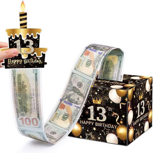 13th Birthday Money Box for Cash Gift, Surprise Pull Out Money Gift Box with 100Pcs Transparent Bags - Fun Ways to Give Cash as A 13th Birthday Gift for Girls Boys in Kuwait