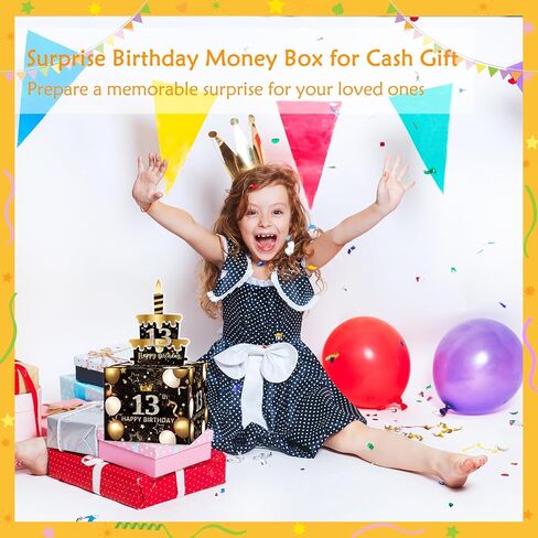 13th Birthday Money Box for Cash Gift, Surprise Pull Out Money Gift Box with 100Pcs Transparent Bags - Fun Ways to Give Cash as A 13th Birthday Gift for Girls Boys in Kuwait