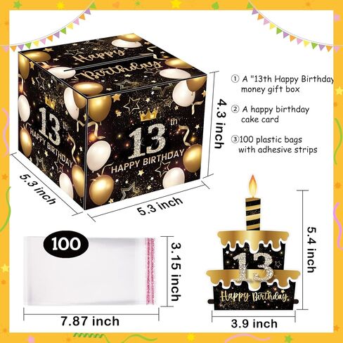 13th Birthday Money Box for Cash Gift, Surprise Pull Out Money Gift Box with 100Pcs Transparent Bags - Fun Ways to Give Cash as A 13th Birthday Gift for Girls Boys in Kuwait