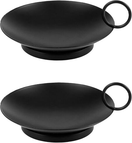 حوامل شمعدان حديدية للشموع العمودية المزخرفة، حامل طبق شمعة، أسود (عبوة من 2) in Kuwait