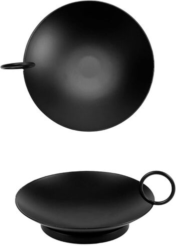 حوامل شمعدان حديدية للشموع العمودية المزخرفة، حامل طبق شمعة، أسود (عبوة من 2) in Kuwait