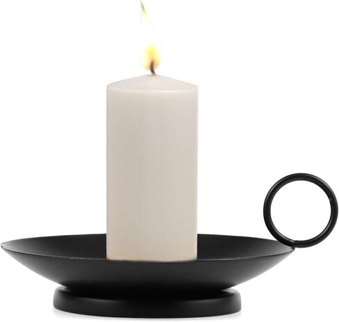 حوامل شمعدان حديدية للشموع العمودية المزخرفة، حامل طبق شمعة، أسود (عبوة من 2) in Kuwait