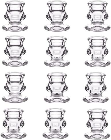 مجموعة حوامل شمعدان زجاجية من AnRui مكونة من 12 قطعة، حوامل شموع مستدقة من الكريستال الشفاف السائبة، حامل عصي شموع صغيرة لطيفة لحفلات الزفاف وحفلات عيد الميلاد وديكور طاولة الطعام المركزية in Kuwait