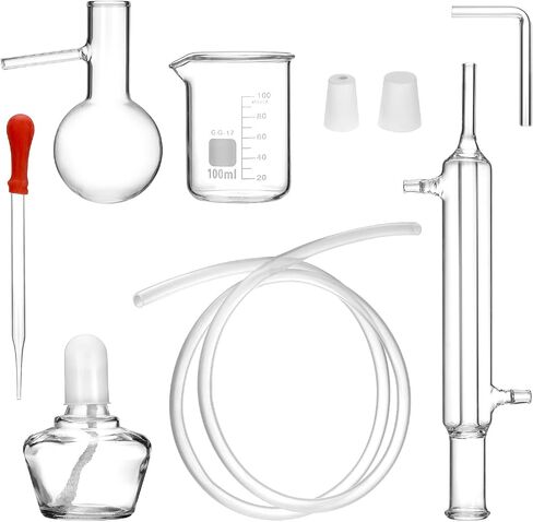 QWORK 12 Pieces 100 ML Home Distillation Apparatus Set - to Making Essential Oil, Moonshine, Alcohol Distiller, Chemistry Glass Distilling, Lab Glassware Kit in Saudi Arabia
