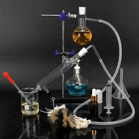 QWORK 12 Pieces 100 ML Home Distillation Apparatus Set - to Making Essential Oil, Moonshine, Alcohol Distiller, Chemistry Glass Distilling, Lab Glassware Kit in Saudi Arabia