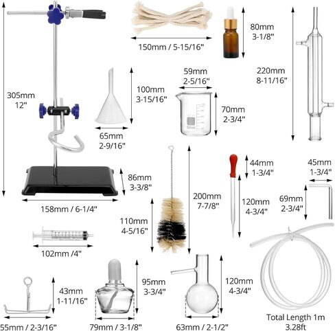 QWORK 12 Pieces 100 ML Home Distillation Apparatus Set - to Making Essential Oil, Moonshine, Alcohol Distiller, Chemistry Glass Distilling, Lab Glassware Kit in Saudi Arabia