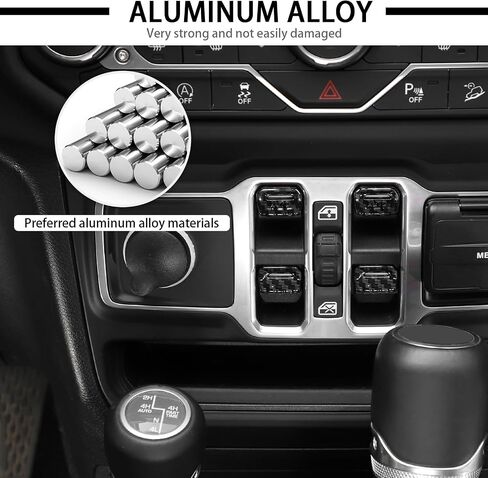 JWWY for JL Center Console Window Control Switch Knob Protection Cover Trim Compatible with 2018-2023+ Jeep Wrangler JL Accessories Black Aluminum Alloy in Saudi Arabia