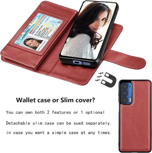 Njjex for Moto Edge 2021 Case, for Motorola Moto Edge 5G UW Wallet Case, [9 Card Slots] PU Leather ID Credit Holder Folio Flip [Detachable] Kickstand Magnetic Phone Cover & Lanyard [Black] in Saudi Arabia