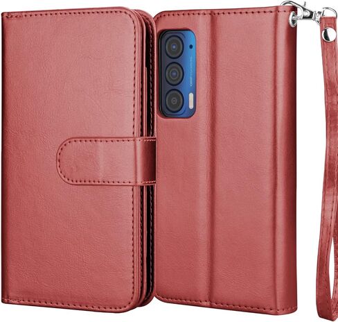 Njjex for Moto Edge 2021 Case, for Motorola Moto Edge 5G UW Wallet Case, [9 Card Slots] PU Leather ID Credit Holder Folio Flip [Detachable] Kickstand Magnetic Phone Cover & Lanyard [Black] in Saudi Arabia