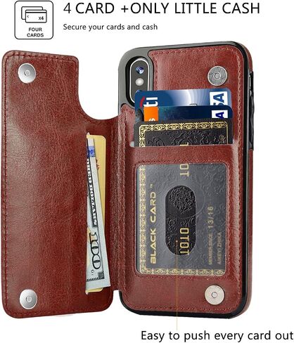 iPhone X/XS Wallet Case, iPhone X/XS Case with Credit Card Holder, Slim PU Leather Case with Card Slots, Protective Case with a Screen Protective Glass for iPhone X/XS 5.8 inch-Black in Kuwait